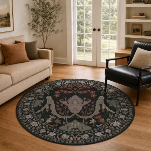 Area Rug for Living Room 5 Round Washable Floral Rug - Image 3