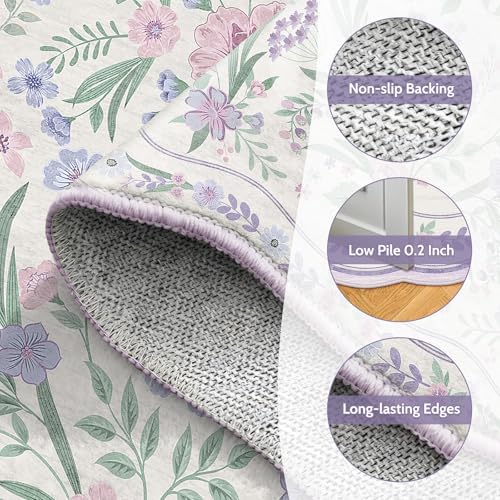 Scalloped Floral Rug 8x10, Purple Lavender Washable Non Slip Large Area Rug for Girls Bedroom, Soft Low Pile Cottagecore Rug for Nursery, Dorm, Living Room - Image 4