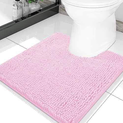 Smiry Luxury Chenille Toilet Rugs U-Shaped 20x20, Soft Absorbent Non-Slip Contour Bathroom Rugs for Toilet, Machine Washable Contoured Bath Mats, Pink by Smiry