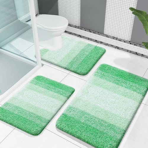 OLANLY Microfiber Bathroom Rugs Sets 3 Piece, Absorbent Bath Mats, Green by OLANLY