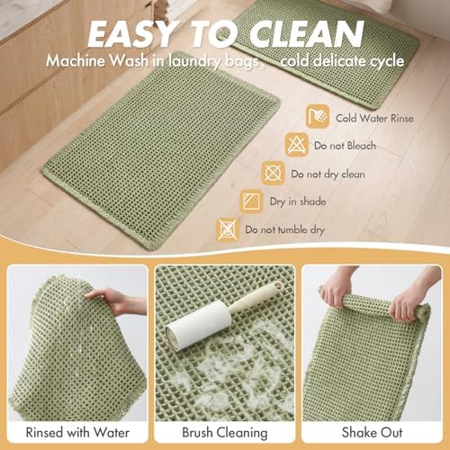 MIULEE Set of 2 Waffle Bathroom Rugs Sage Green Bath Mat 17"x24"+20"x32" - Image 6
