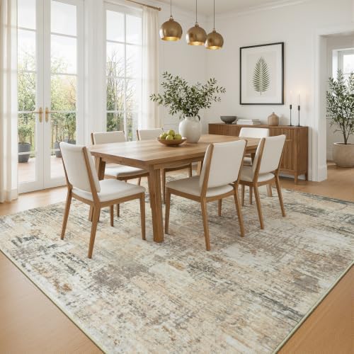Rugflix 5x7 Area Rugs for Living Room, Washable Gold Beige Grey Large Rug - Image 3