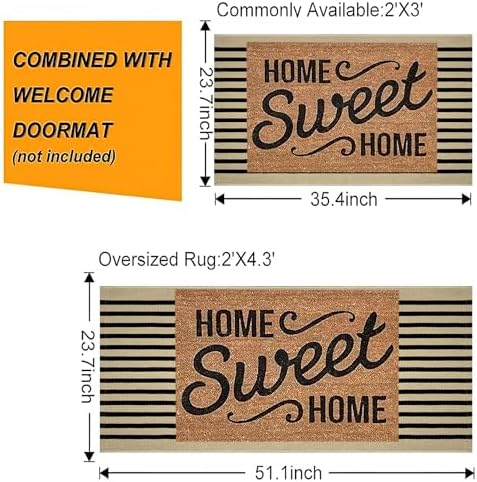 Black and Tan Striped Outdoor Rug 2'x4',Washable Front Porch Door Mat - Image 4