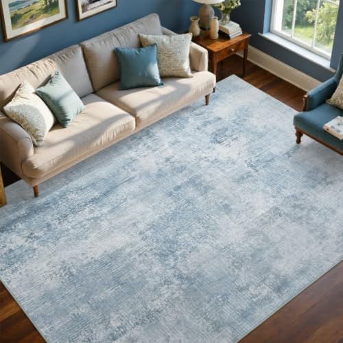 9x12 Ft Abstract Washable Area Rugs for Living Room Blue - Image 3