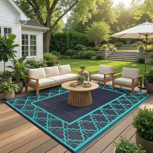 Garvee Reversible Outdoor Rug 6x9, Waterproof Outdoor Plastic Rug Navy by Garvee