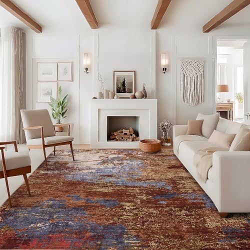 GarveeHome Abstract Living Room Large Rug 8x10 Machine Washable Red by GarveeHome