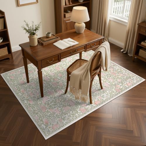 GarveeHome Pink Green Beige Floral 3x5 Area Rug for Nursery Bedroom - Image 3