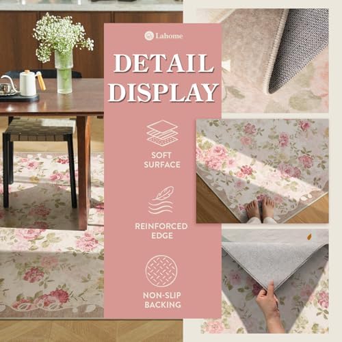 Lahome Vintage Floral 8x10 Area Rugs,Pink Large Living Room Rugs - Image 6