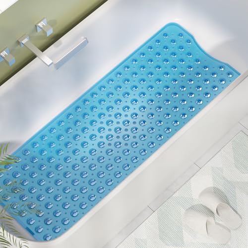 AmazerBath Shower Mat Non Slip 40 x 16 Inches, Bathtub Mat Shower Stall Mats with Suction Cups and Drain Holes, Non Slip Bath Mat for Tub for Elderly & Kids, Clear Blue - Image 6