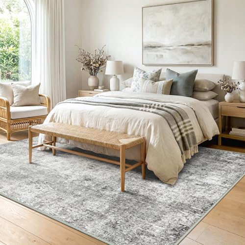 RELEANY Washable 6'x9' Abstract Area Rug for Living Room Gray White - Image 2