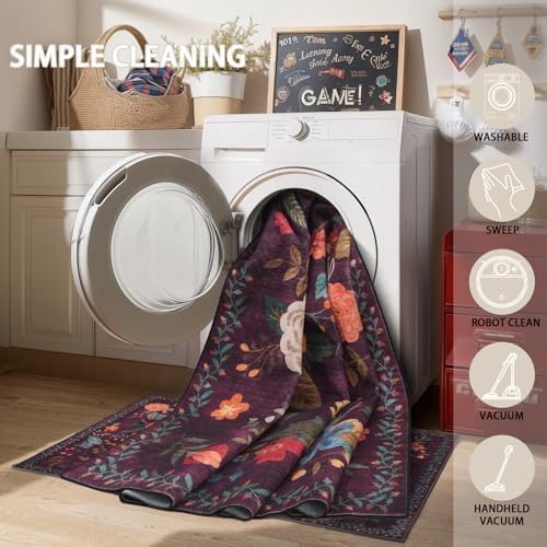 Area Rug 10x14 for Living Room, Machine Washable Floral Rug - Image 5
