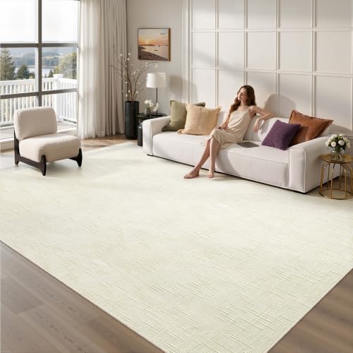 Valenrug 6x9 Area Rugs, High Low Pile Washable Rugs for Living Room, Ivory - Image 3