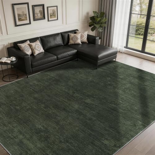3x5 Washable Area Rug, Dark Green Solid Area Rugs for Living Room & Bedroom by LIANLAM