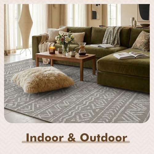 MontVoo-Outdoor Rug-Patio Rug 4x6 Polypropylene Indoor Outdoor Rugs Outdoor Carpet for Patio Deck Balcony Porch, Textured Weave, Durable for High Traffic, Fade-Resistant, Boho Farmhouse Silver Grey - Image 3