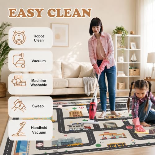 Nayoroom Kids Car Road Playroom Rug, Faux Wool City Map, Non-Slip, 3 x 5 ft - Image 6