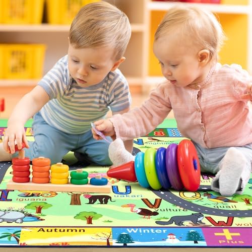 Terrug Education Kids Rug for Classroom, Washable ABC Play Rugs 5x7 Green - Image 5
