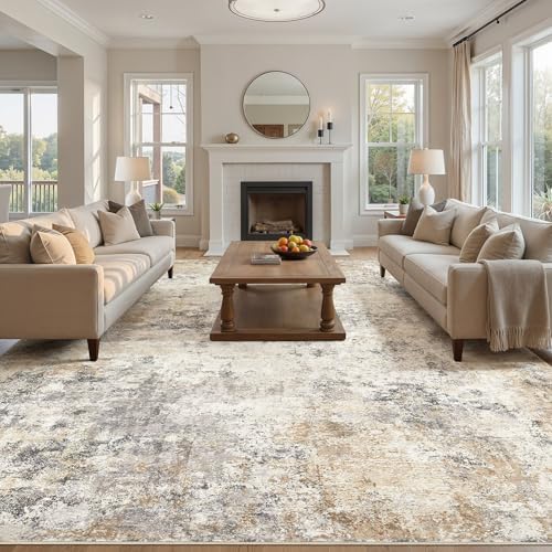 UERMEI 11x14 Area Rug Living Room Rugs - Washable Neutral Modern Abstract Soft Thin Large Rug Indoor Floor No Slip Rug Carpet for Bedroom Under Dining Table Home Office Decor - Golden Grey - Image 3