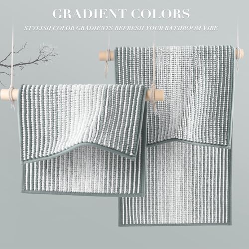 BSICPRO Bathroom Rugs Sets 2 Piece, Non Slip Striped Bath Mats, Light Gray - Image 4