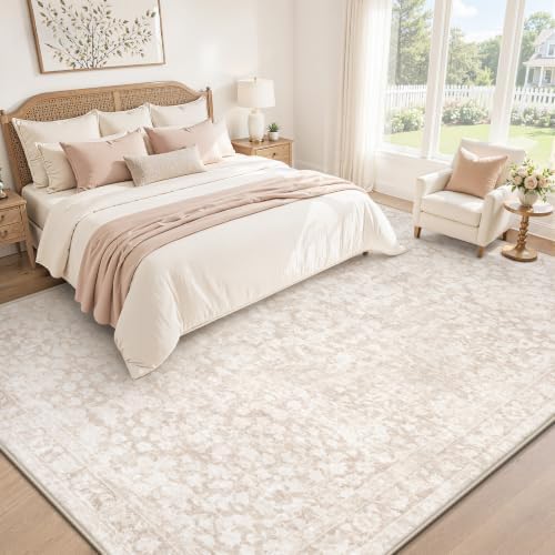 8x10 Area Rugs for Living Room: Boho Vintage Washable Rug Non-Slip Soft Stain Repellent Area Rugs Indoor Low-Pile Large Carpet for Bedroom Office Dining Room Playroom Farmhouse (Beige, 8'x10') - Image 2