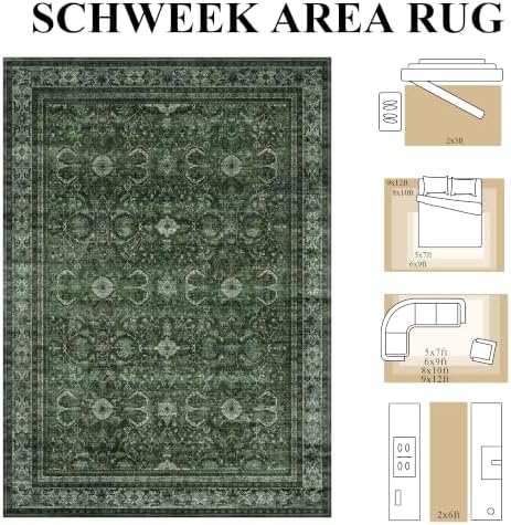 Schweek 2x6 Hallway Runner Rug Washable Non Slip Runners Vintage Green - Image 2