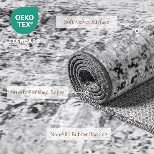 Rugflix 8x10 Area Rugs for Living Room, Washable Grey Large Rug - Image 5