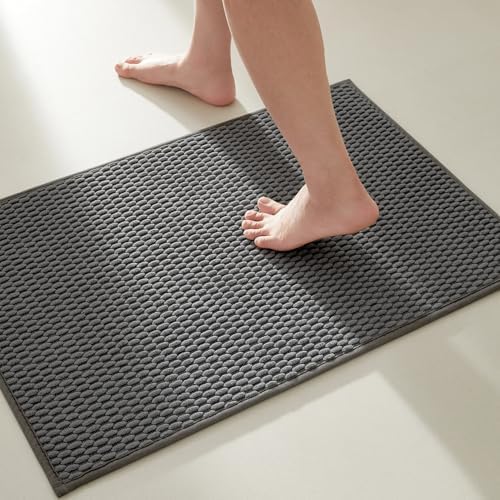 TYUU Bathroom Rugs Non Slip Washable, Super Absorbent Thin Bath Mat Small Quick Dry Low Pile Bathroom Rug, Dark Grey 20"x30" by TYUU