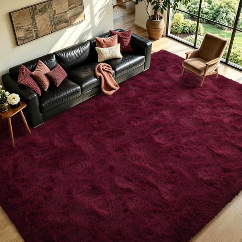 FinRèc Home 8x10 Non-Slip Fluffy Area Rugs for Living Room (Red) - Image 3