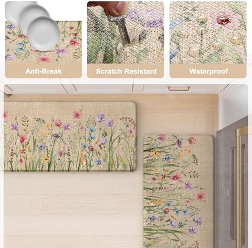 KIMODE Kitchen Anti Fatigue Mats, Farmhouse Flower Kitchen Rugs Sets of 2 - Image 6