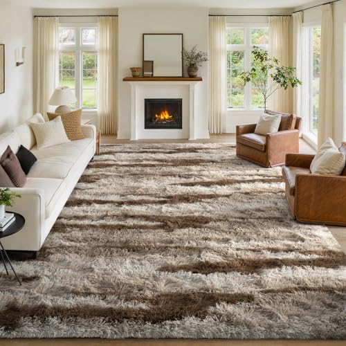 9x12 Non-Slip Fluffy Area Rugs For Living Room (Tie-dye Light Brown) by FinRe%CC%80cHome