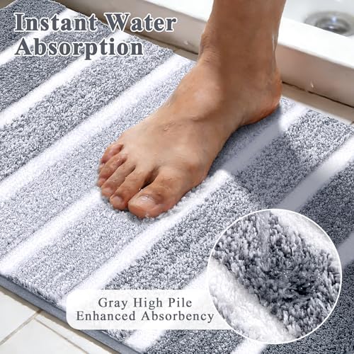 Yamaziot Grey Bathroom Rug Set 5 Piece Washable Non Slip Striped Bath Mat - Image 3