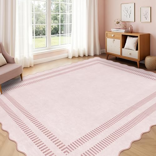 Pink Rugs for Living Room 8x10, Solid Machine Washable Area Rugs for Bedroom Girls, Non Slip Ultra-Thin Low-Pile Carpet for Playroom Nursery Kids Room - Image 7