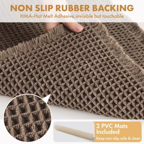 MIULEE Set of 2 Waffle Bathroom Rugs Coffee Brown Bath Mat 17"x24"+18"x30" - Image 3