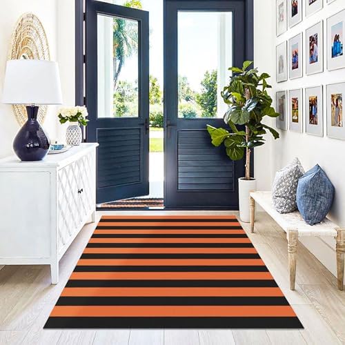 KILOCOCO 4x6 ft Fall Striped Woven Orange Rugs Halloween Front Door Rug - Image 3