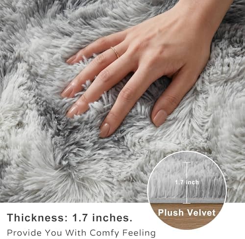 Tie-Dyed Grey Fluffy Area Rug 5x8 Ft, Washable for Living Room - Image 3