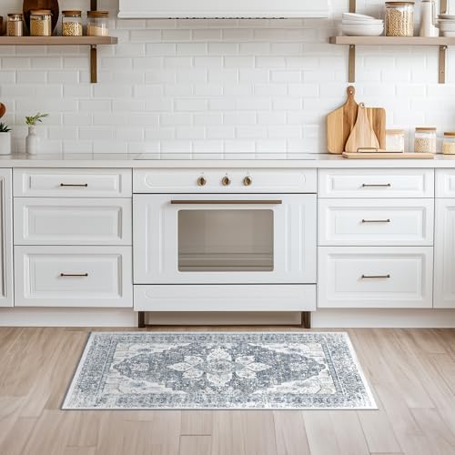 BESTSWEETIE Washable Boho 2x3 Area Rug for Living Room, Blue Grey White - Image 2