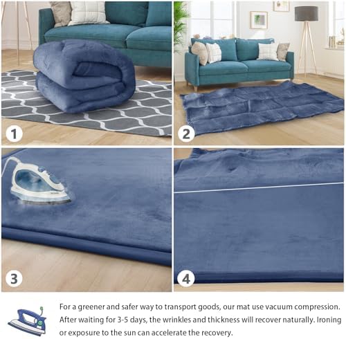 Baby Play Mat for Floor Nursery Rug Muscle Mat Area Rug Playroom Rug 39"x59" Playpen Mat Elastic Foam 1.3" Thick Crawling Mat for Babies,Toddlers, Infants, Kids,Sapphire Blue - Image 4