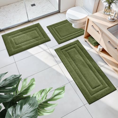 HOMEIDEAS Olive Green Bathroom Rugs Set of 3, Non Slip Bath Runners - Image 7