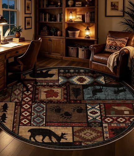 YIHOUSE Washable Rustic Cabin Round Rug, 6ft - Image 5