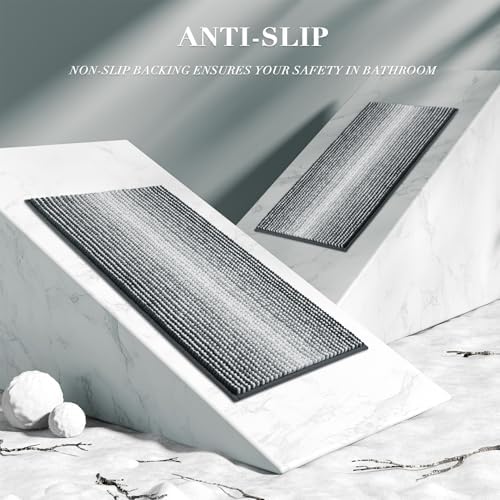 BSICPRO Bathroom Rugs Sets 2 Piece, Non Slip Striped Bath Mats, Blue Grey - Image 5