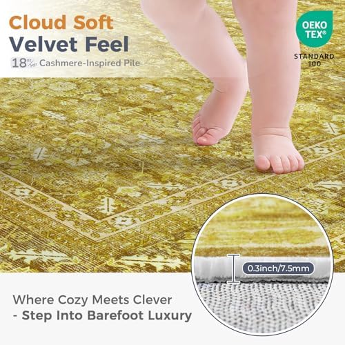 OPPODREAM Vintage Yellow Area Rugs 10x14, Washable Rug for Living Room - Image 2