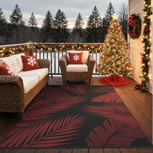 GENIMO Outdoor Rug, Waterproof Plastic Rugs for Patio, 6'x9' Red Black by GENIMO