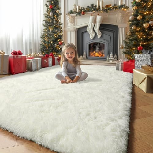 Amdrebio Cream Ivory White Shag Area Rug 5x8 for Bedroom Living Room Dorm - Image 3