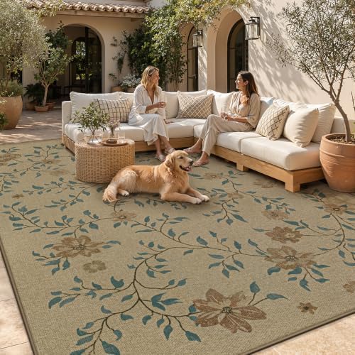 Aoyaomi Easy Jute Rug 9x12 Area Rug: Washable Woven Rug for Living Room Large Floral Area Rug Non-Slip Indoor Outdoor Carpet for Bedroom Farmhouse Dining Room Office Patio (Natural Flower, 9'x12') - Image 2