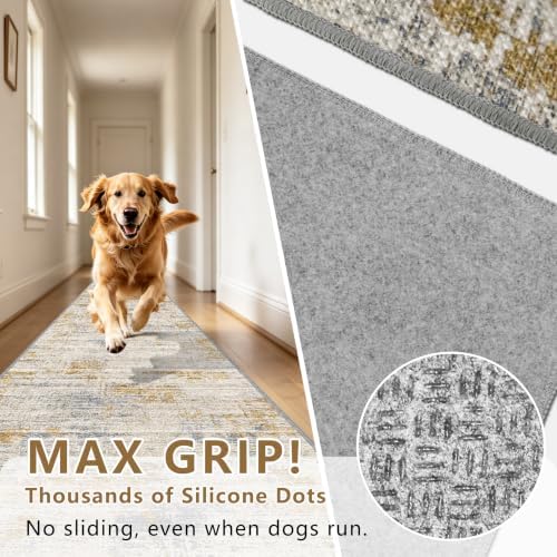 Hallway Runner Rug 2x8 Textured Non Slip Carpet Runner, Beige/Gold - Image 6