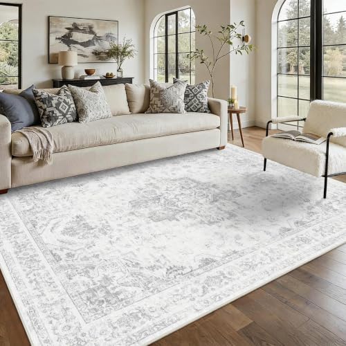 5x7 Washable Bedroom Area Rug Non-Slip Medallion Gray Throw Carpet by HOME