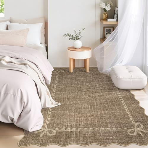 GarveeHome Scalloped Bow Rug 3x5 Washable Brown Rug for Bedroom Living Room - Image 3