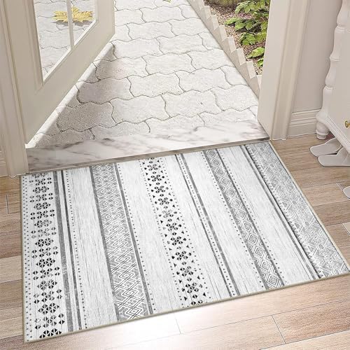 2x3 Washable Area Rugs for Living Room Boho Bathroom Rug Grey/Black/Navy by BESTSWEETIE