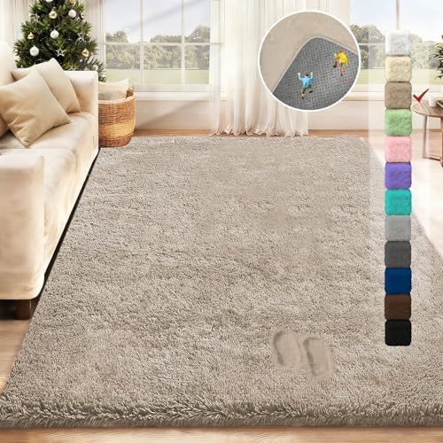 5x7 Area Rug for Living Room: Fluffy Shag Soft Washable Rugs Fuzzy Plush Indoor Carpet for Bedroom Nursery Playroom Dorm Kids Girls Boys Room (Camel, 5'x7') - Image 2