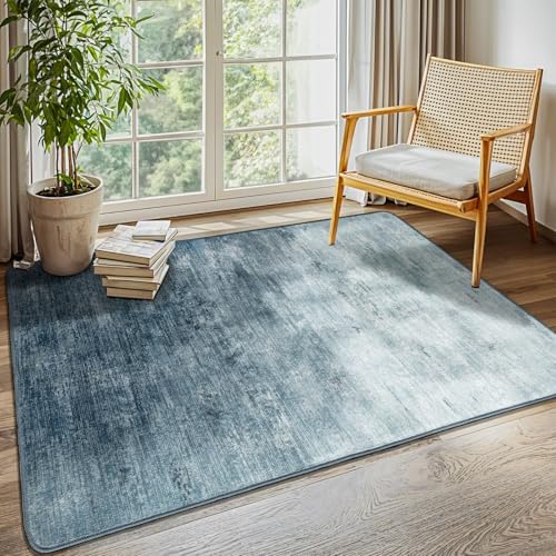 3x5 Washable Area Rug, Blue Solid Area Rugs for Living Room & Bedroom - Image 3