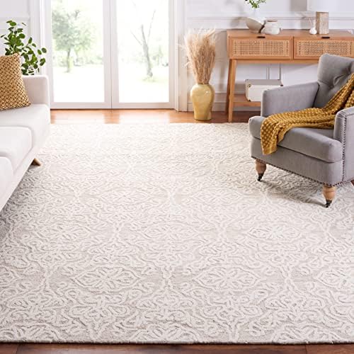 SAFAVIEH Blossom Collection Area Rug - 8' Square, Beige & Ivory, Handmade Wool, Ideal for High Traffic Areas in Living Room, Bedroom (BLM112B) - Image 3